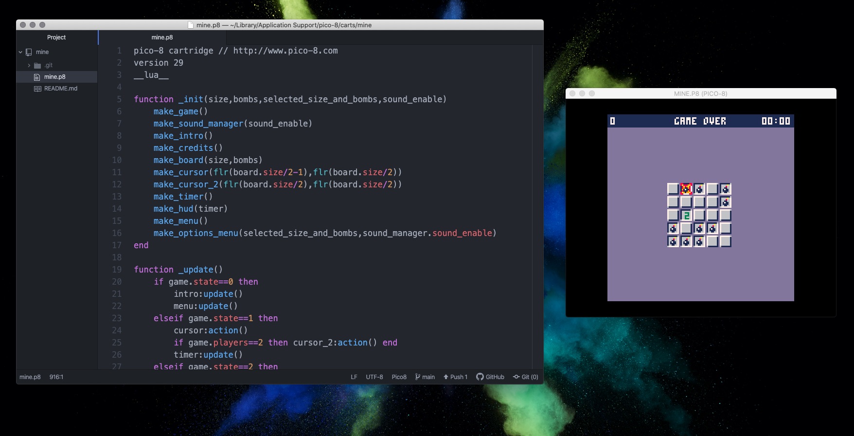 Programming Mine 2020 on Pico-8 with Atom
