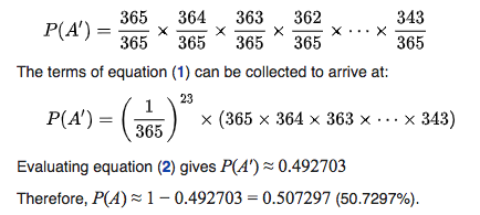 Same birthday probability formula for a group of 23
