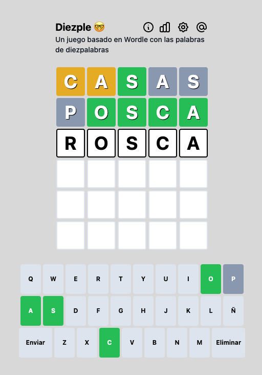Diezple: juego argentino basado en Wordle con las palabras del newsletter Diez Palabras.
