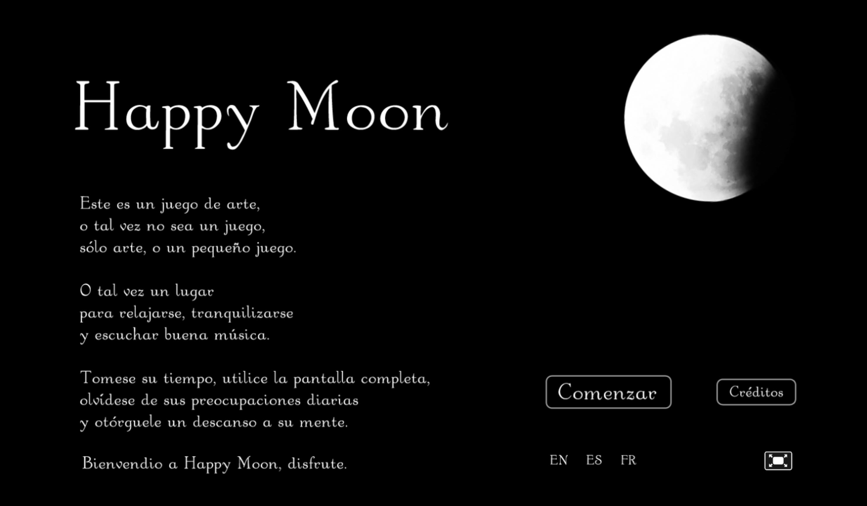 Intro screen del videojuego Happy Moon