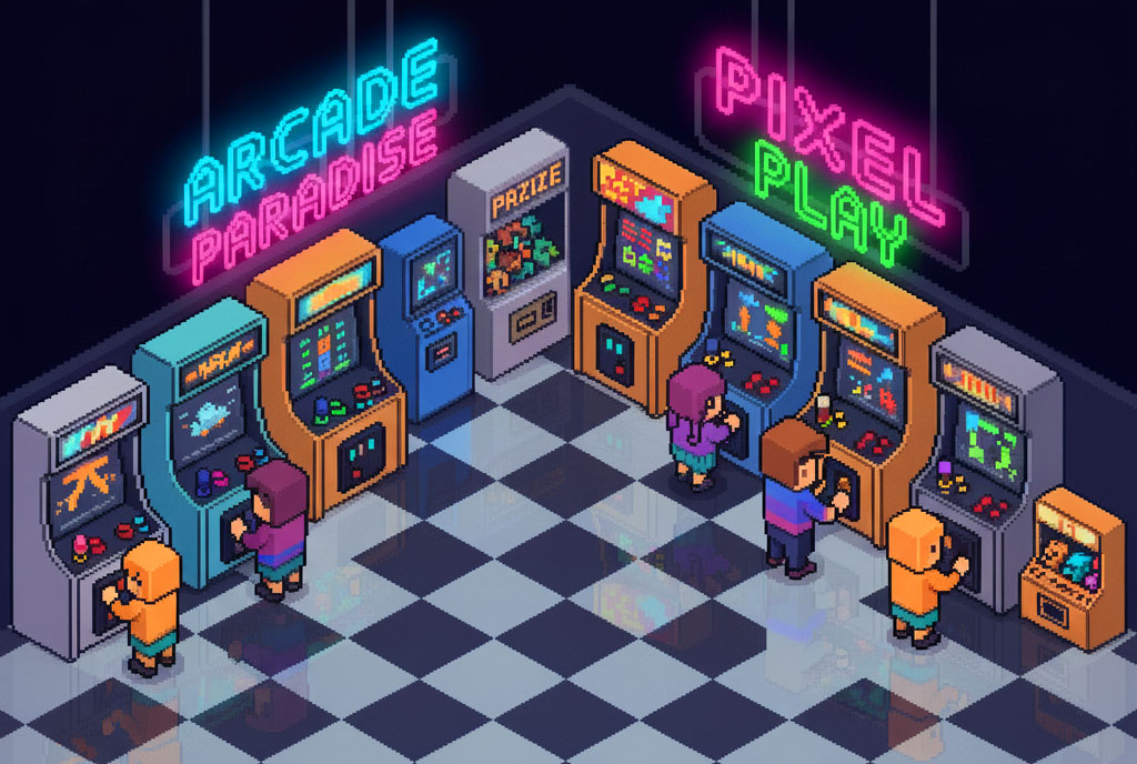 Máquinas arcade en vista isométrica 3D